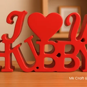 Red I Love You Hubby wooden decorative showpiece placed on shelf by MK Crafts & Interiors Hyderabad