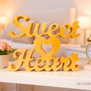 Gold Sweet Heart wooden decorative showpiece by MK Crafts & Interiors Hyderabad – premium luxury romantic gift décor.