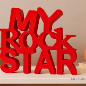 Red “My Rockstar” wooden decorative showpiece by MK Crafts & Interiors Hyderabad – bold romantic home décor gift.